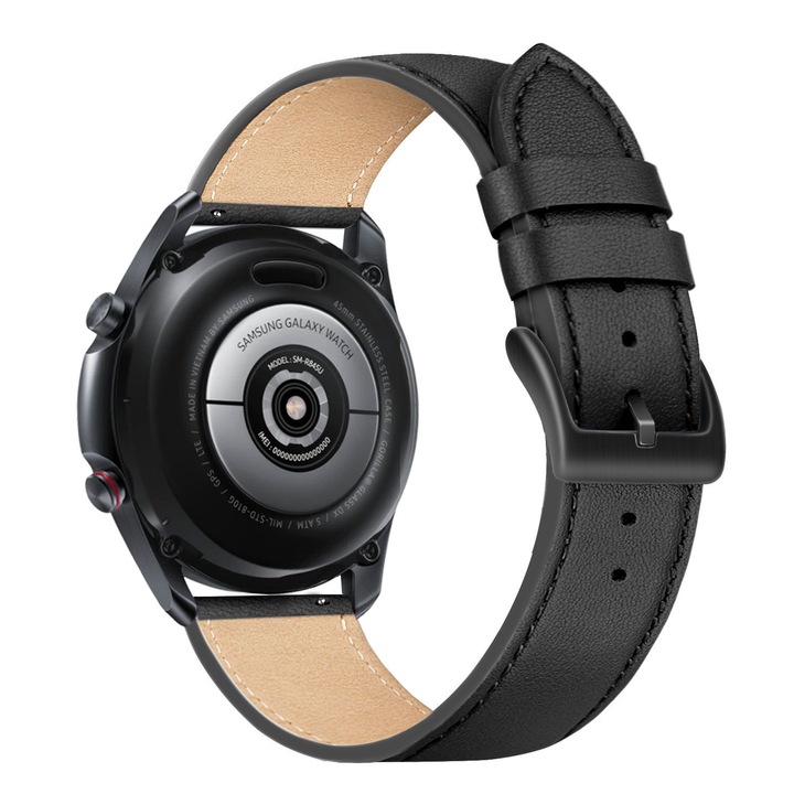 Кожена каишка FIXED, Съвместима със Samsung / Huawei / Xiaomi / Honor / Garmin / Fossil, 22 мм, Черен