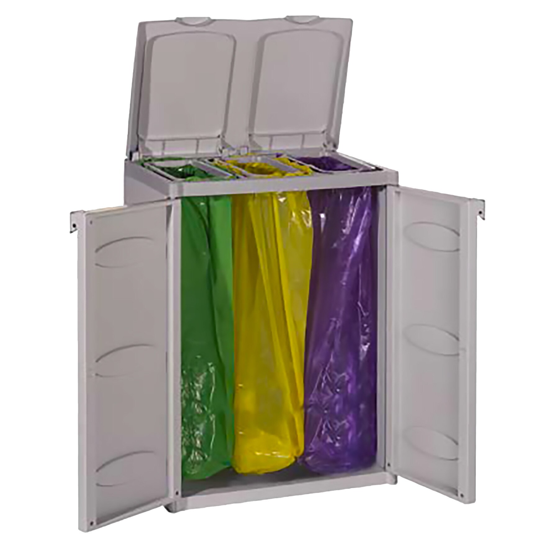 Dulap colectare selectiva gunoi menajer - Gensini, gri, pentru 3 saci, cm 65 x 45 x 88-h
