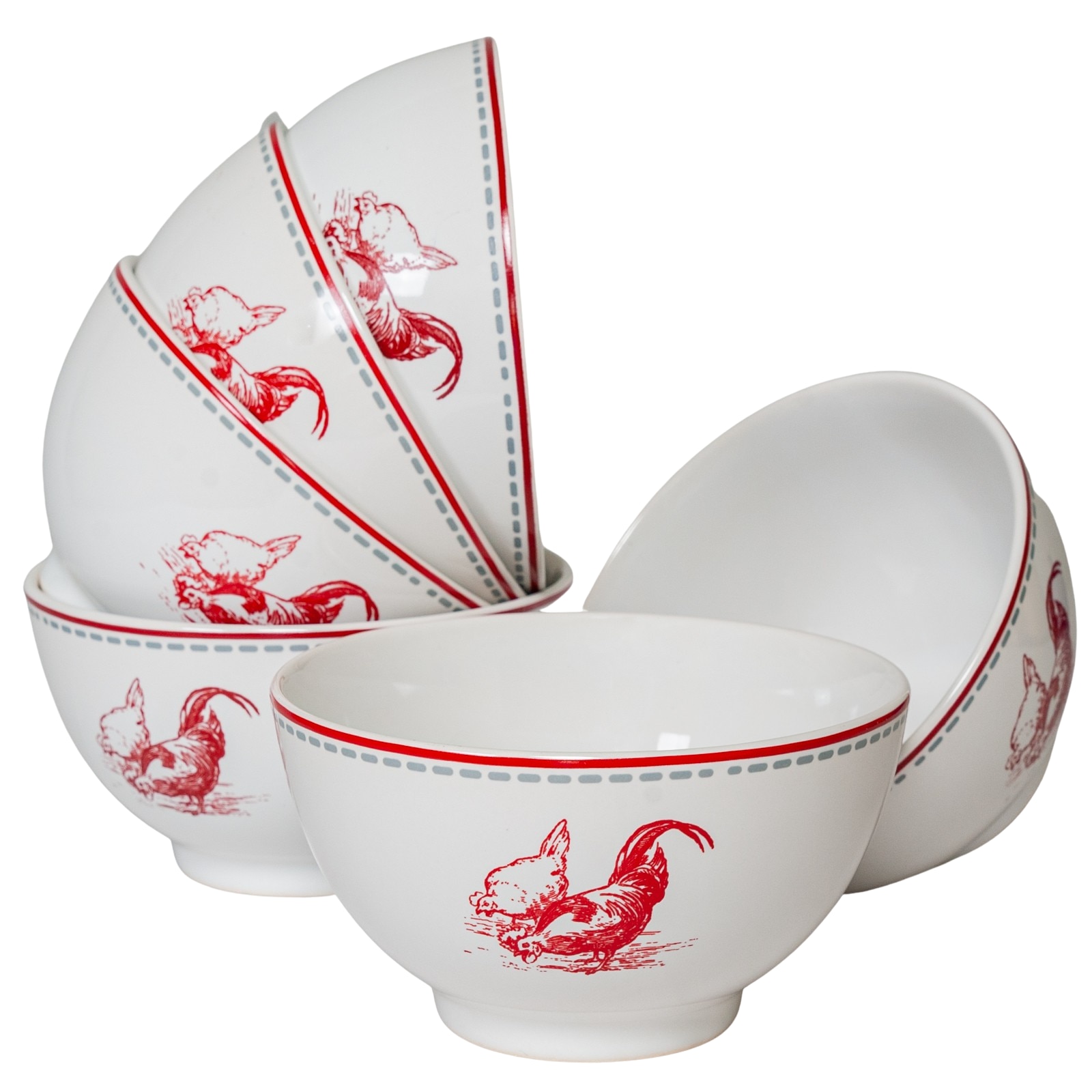 Set 6 boluri cu design modern, Cesiro, 650 ml, Alb Artic cu Decor 2 Gaini