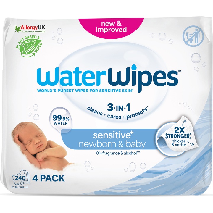 Мокри кърпички Water Wipes, 4 пакета x 60 броя, 240 броя