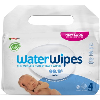 Servetele umede Bio Water Wipes, 4 pachete x 60 buc, 240 buc Servetele umede Bio Water Wipes, 4 pachete x 60 buc, 240 buc
