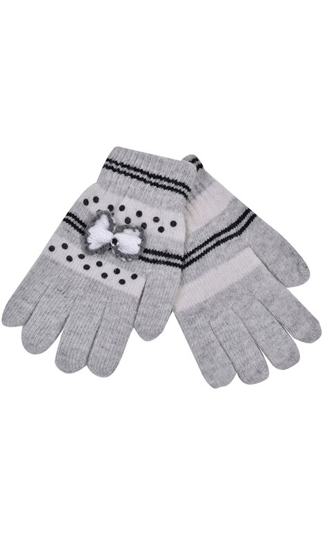 Manusi dama, Zola®, de iarna, gri cu fundita si model negru, marime universala