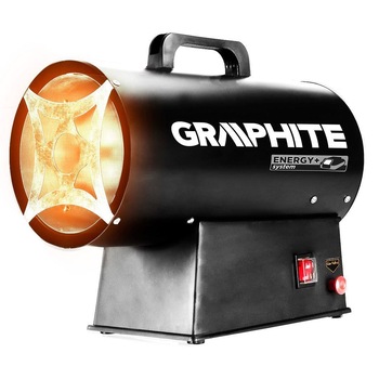 Incalzitor pe gaz, 18V, Li-ion (acumulator neinclus), aprindere piezo, 30 kw, 500 m3/h, Graphite Energy Incalzitor pe gaz, 18V, Li-ion (acumulator neinclus), aprindere piezo, 30 kw, 500 m3/h, Graphite Energy