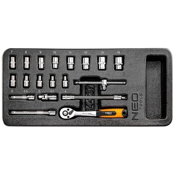 Set capete tubulare scurte cu clichet, pentru dulap mobil, 1/4 Set capete tubulare scurte cu clichet, pentru dulap mobil, 1/4