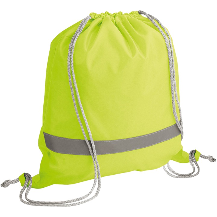 Раница тип чанта с шнур, светлоотразителна лента, зелена, далимаг
