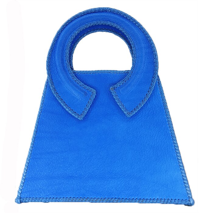 Poseta de mana, din piele naturala, culoare albastra, AG Design, dimensiune 26x10x21 cm