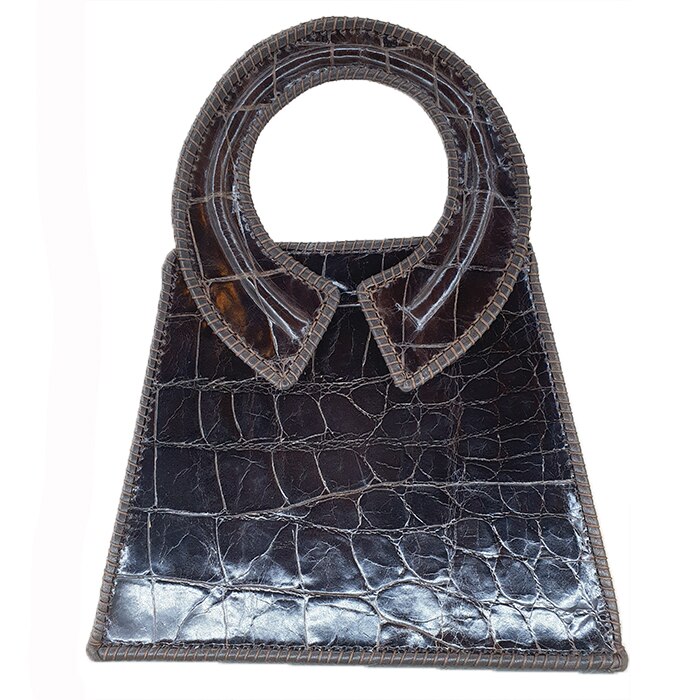 Poseta de mana, handmade, din piele naturala, maro, AG Design, dimensiune 26.5x10x21 cm