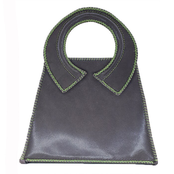 Poseta de mana, handmade, din piele naturala, maro, AG Design, dimensiune 26x10x21 cm