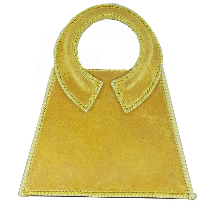 Poseta eleganta, de mana, din piele naturala, galben, AG Design, dimensiune 26.5x10x20.5 cm