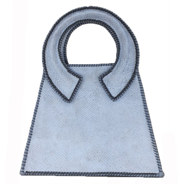 Poseta de mana, din piele naturala, culoare gri, AG Design, dimensiune 26x10x21 cm