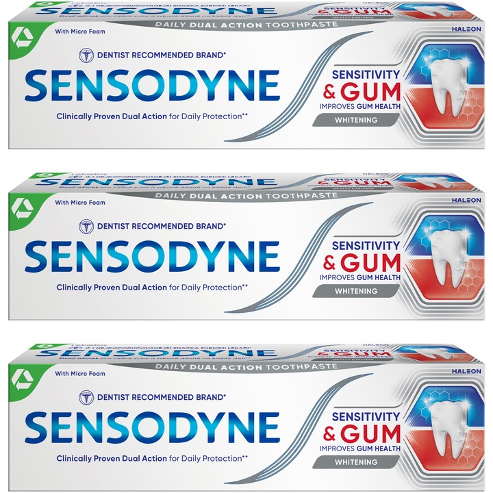Sensodyne Sensitivity and Gum Whitening fogkrém készlet, 75 ml, 3 db