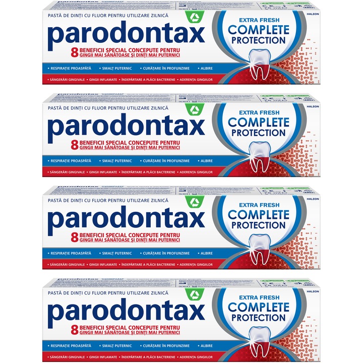Комплект: Паста за зъби Parodontax Complete Protection Extra Fresh, 75 мл, 4 броя