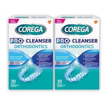 Pachet Promo: Tablete curatare gutiere dentare si aparate ortodontice mobile, Corega Pro Cleanser Orthodontics, 30 tablete x 2 bucati Pachet Promo: Tablete curatare gutiere dentare si aparate ortodontice mobile, Corega Pro Cleanser Orthodontics, 30 tablete x 2 bucati