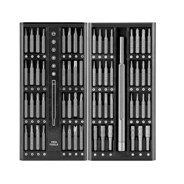 Set 63 capete de surubelnita de precizie pentru electronice, carcasa aliaj aluminiu