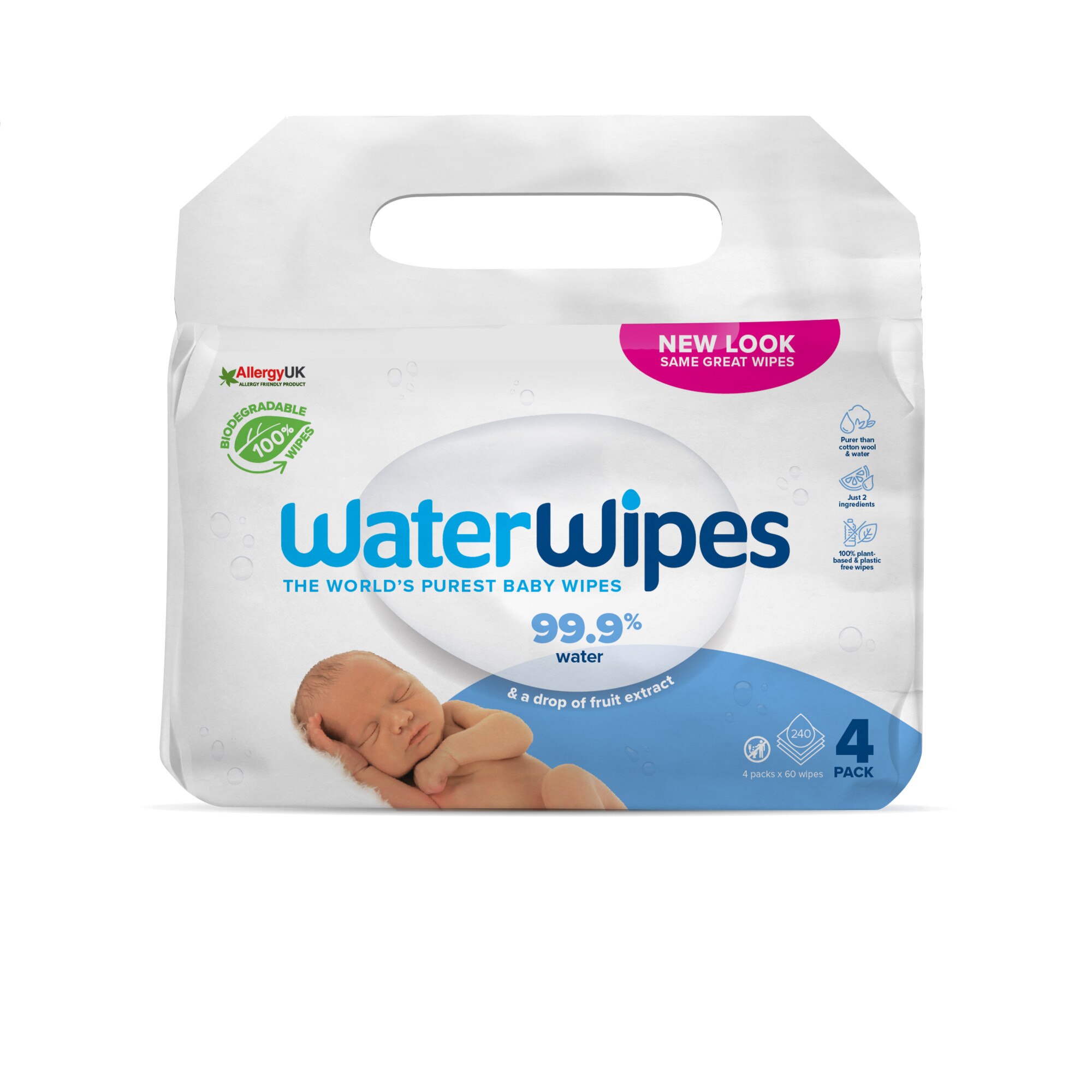 Servetele umede, Water Wipes, Biodegradabile , 4 pachete x 60 buc, 240 buc