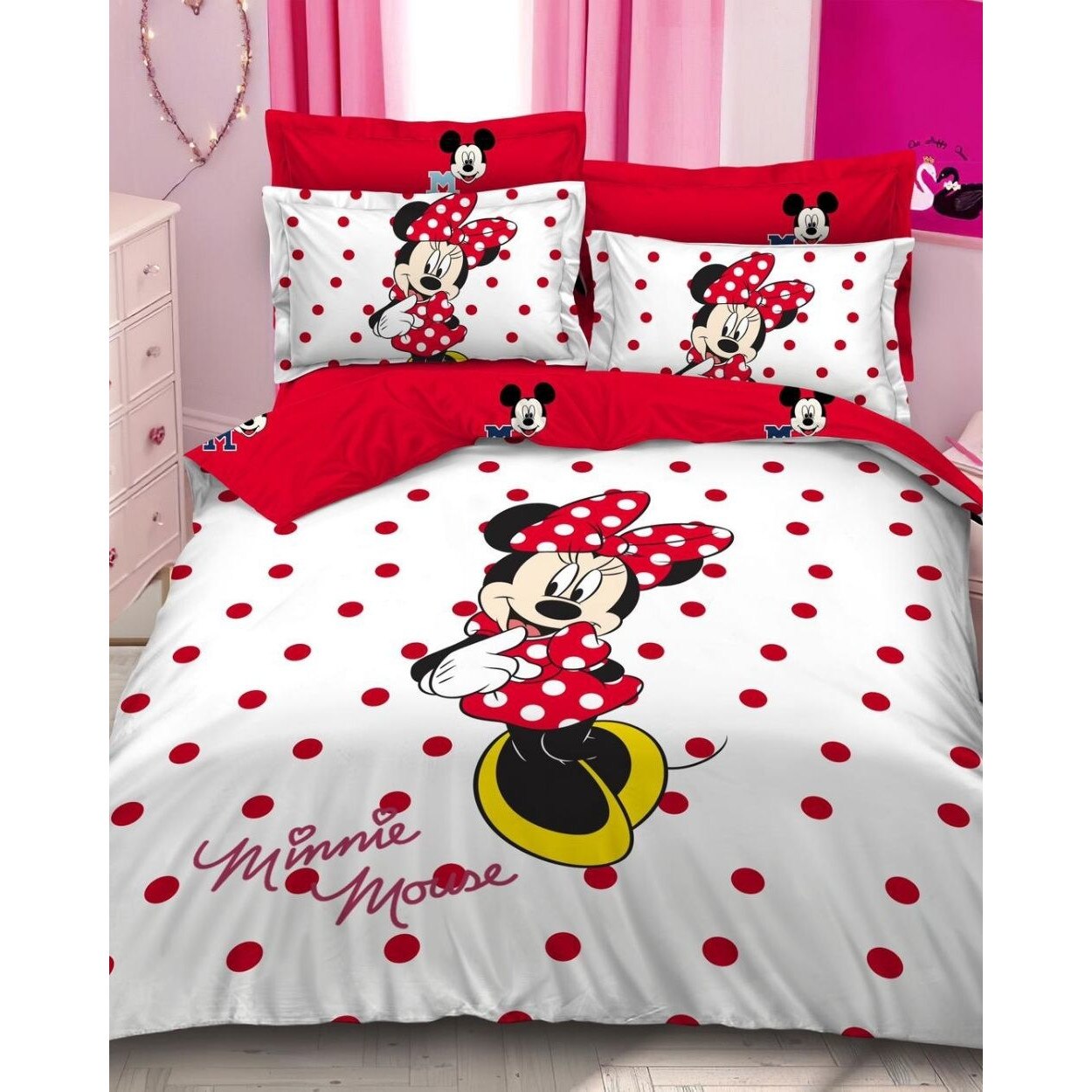 Set Lenjerie Bumbac Finet cu 2 Fete, 6 Piese, Pat 2 Persoane, Lady Mouse, A2-46