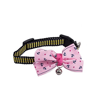 Zgarda pentru catei, Zola®, ajustabila, din material textil negru, cu fundita roz si clopotel Zgarda pentru catei, Zola®, ajustabila, din material textil negru, cu fundita roz si clopotel