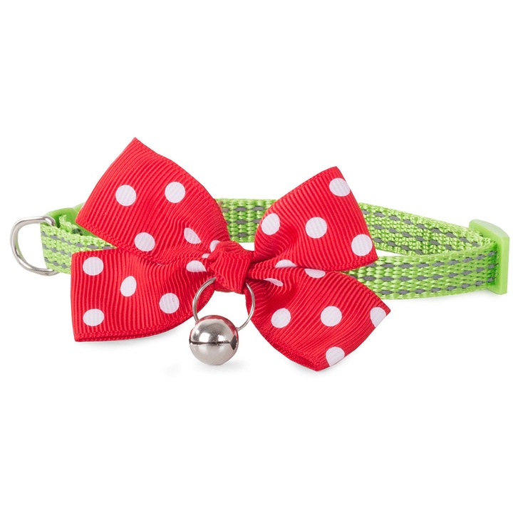 zgarda pentru catei zola ajustabila din material textil verde cu fundita rosie si clopotel imagen 40_0_
6