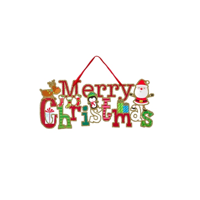 Ornament Merry Christmas cu panglica pentru agatare, carton, Multicolor, JMB-BBL3282