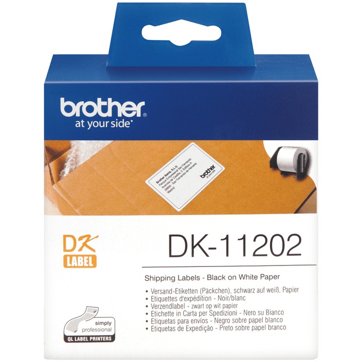 Етикети Brother DK11202, 62mm x 100mm, черно/бели, 300 бр.
