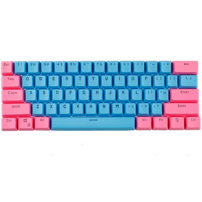 Kit butoane Royal Kludge PBT Double-Shot Keycaps, 61 taste, translucide, switch compatibile Cherry MX, layout US, Albastru/roz, KC-14