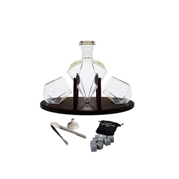 Set decantor deluxe DIamond, cu stativ din lemn , 2 pahare, cleste, 9 cuburi din granit , Doty Set decantor deluxe DIamond, cu stativ din lemn , 2 pahare, cleste, 9 cuburi din granit , Doty