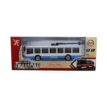 Trolebuz din metal, Tramcar, 22cm, model clasic, cu lumini si sunete,alb-albastru, Vision® Trolebuz din metal, Tramcar, 22cm, model clasic, cu lumini si sunete,alb-albastru, Vision®