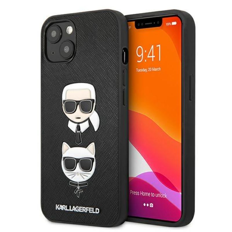 Husa Karl Lagerfeld Saffiano Karl&Choupette compatibila cu iPhone 13, Negru