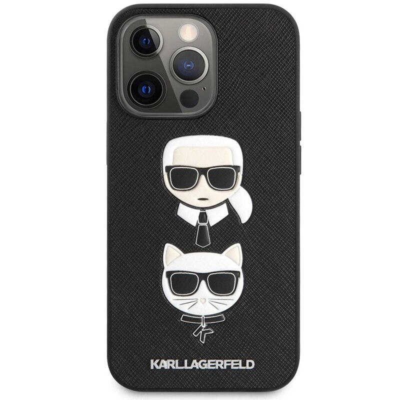 Husa de Protectie Karl Lagerfeld pentru Apple iPhone 13, Top Quality Standards, Choupette Cat Design, Optim Tech, Gri inchis/Negru
