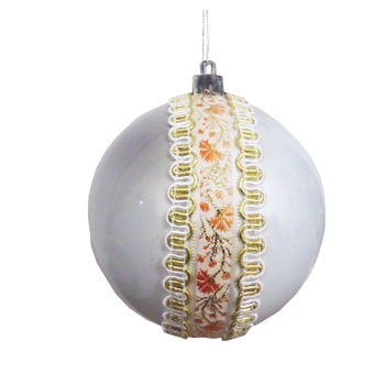 Glob de Craciun 10 cm Alb Motive Taranesti Broderie Papadii Portocalii Glob de Craciun 10 cm Alb Motive Taranesti Broderie Papadii Portocalii