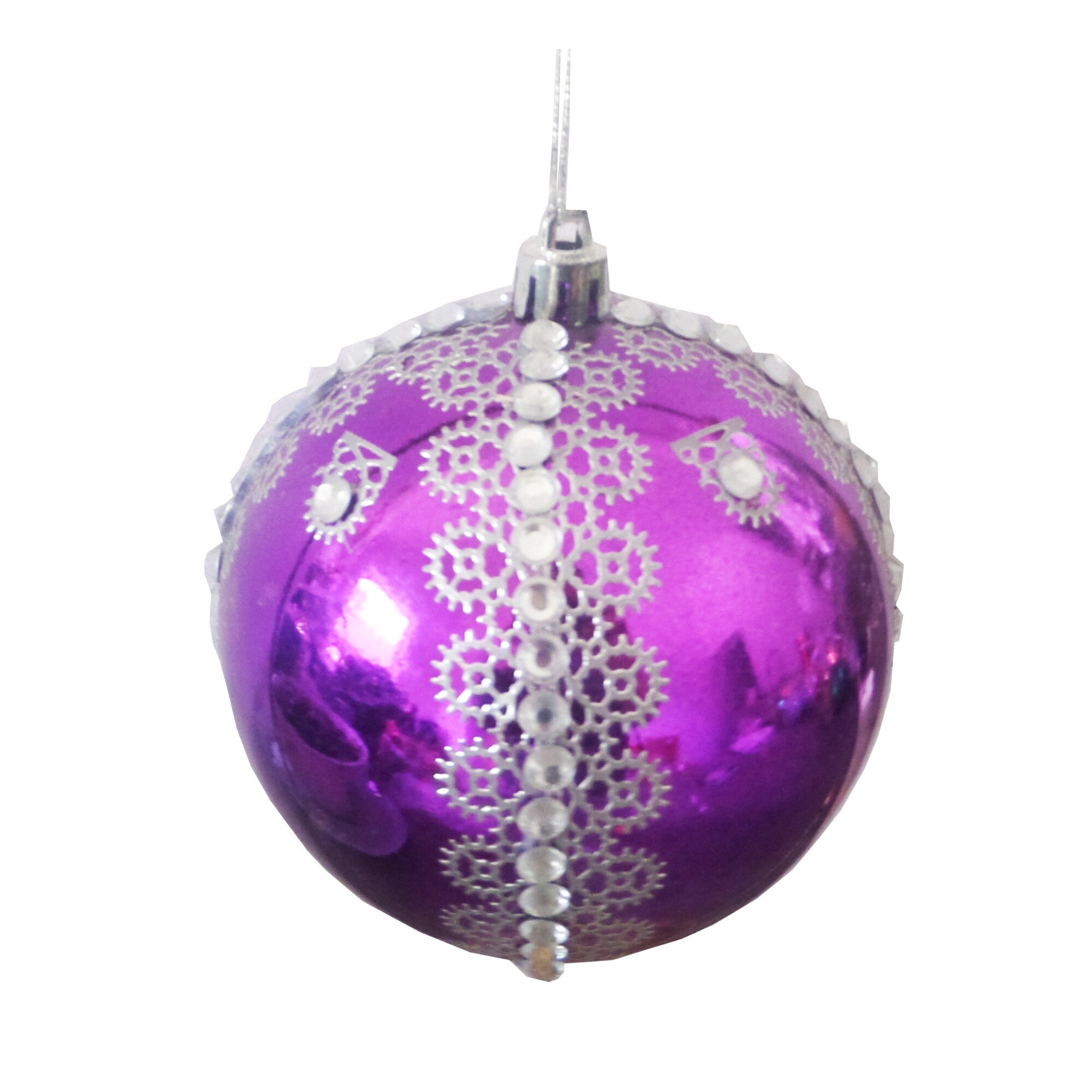 Glob de Craciun de 10 cm Mov-Argintiu cu Strasuri