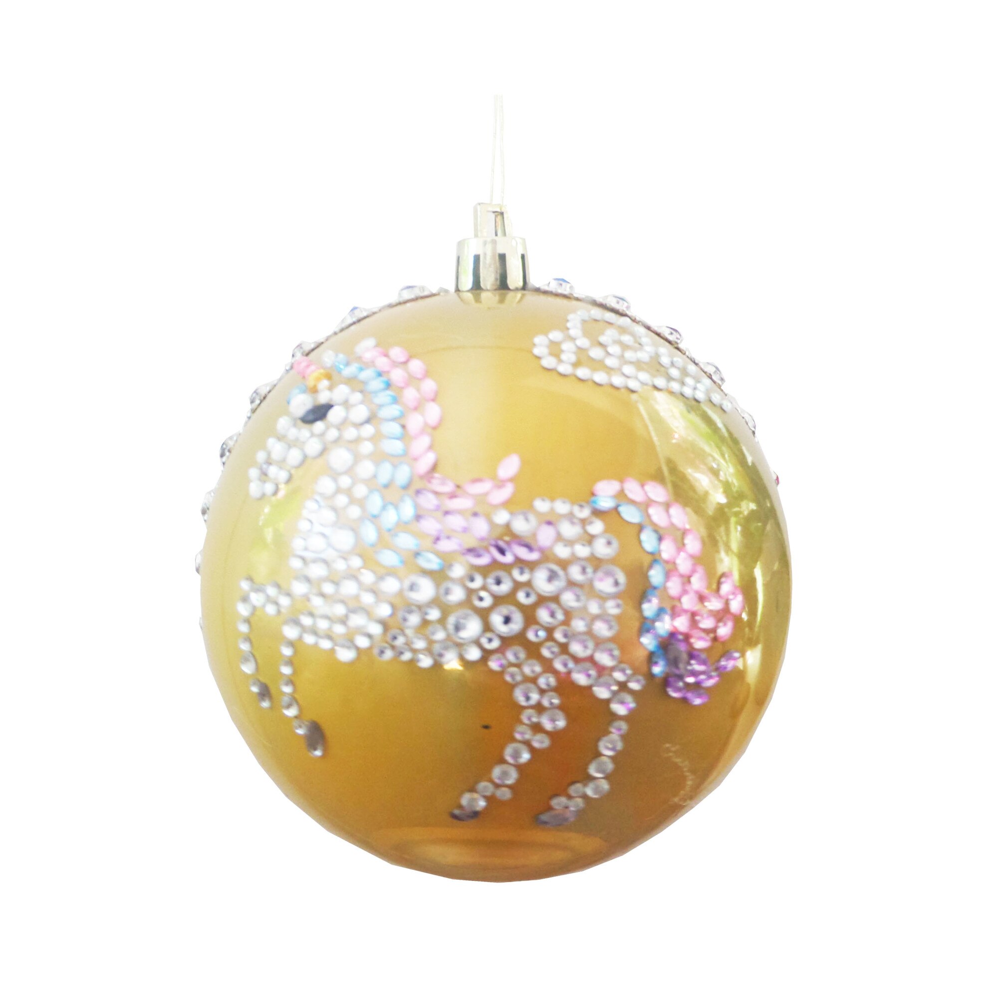 Glob de Craciun 10 cm Galben-Auriu Unicorn cu Strasuri