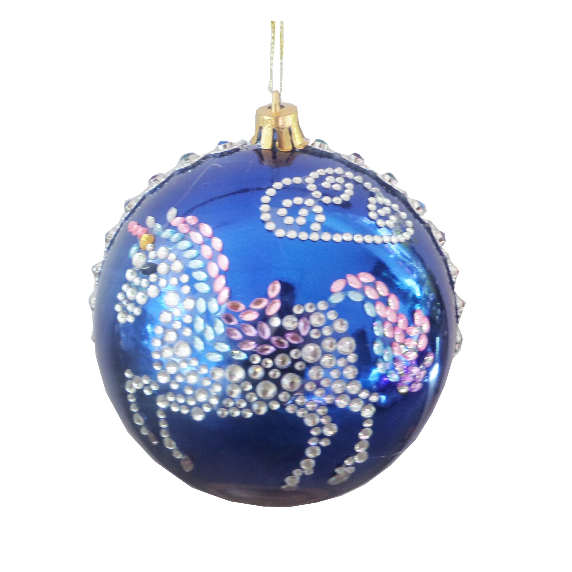 Glob de Craciun 10 cm Albastru Unicorn Multicolor cu Strasuri