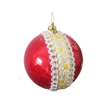 Glob de Craciun 10 cm Rosu-Galben cu Motive Taranesti Papadii Glob de Craciun 10 cm Rosu-Galben cu Motive Taranesti Papadii
