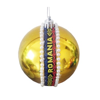 Glob de Craciun Galben cu Banda Traditionala Tricolor Romania 10 cm Glob de Craciun Galben cu Banda Traditionala Tricolor Romania 10 cm