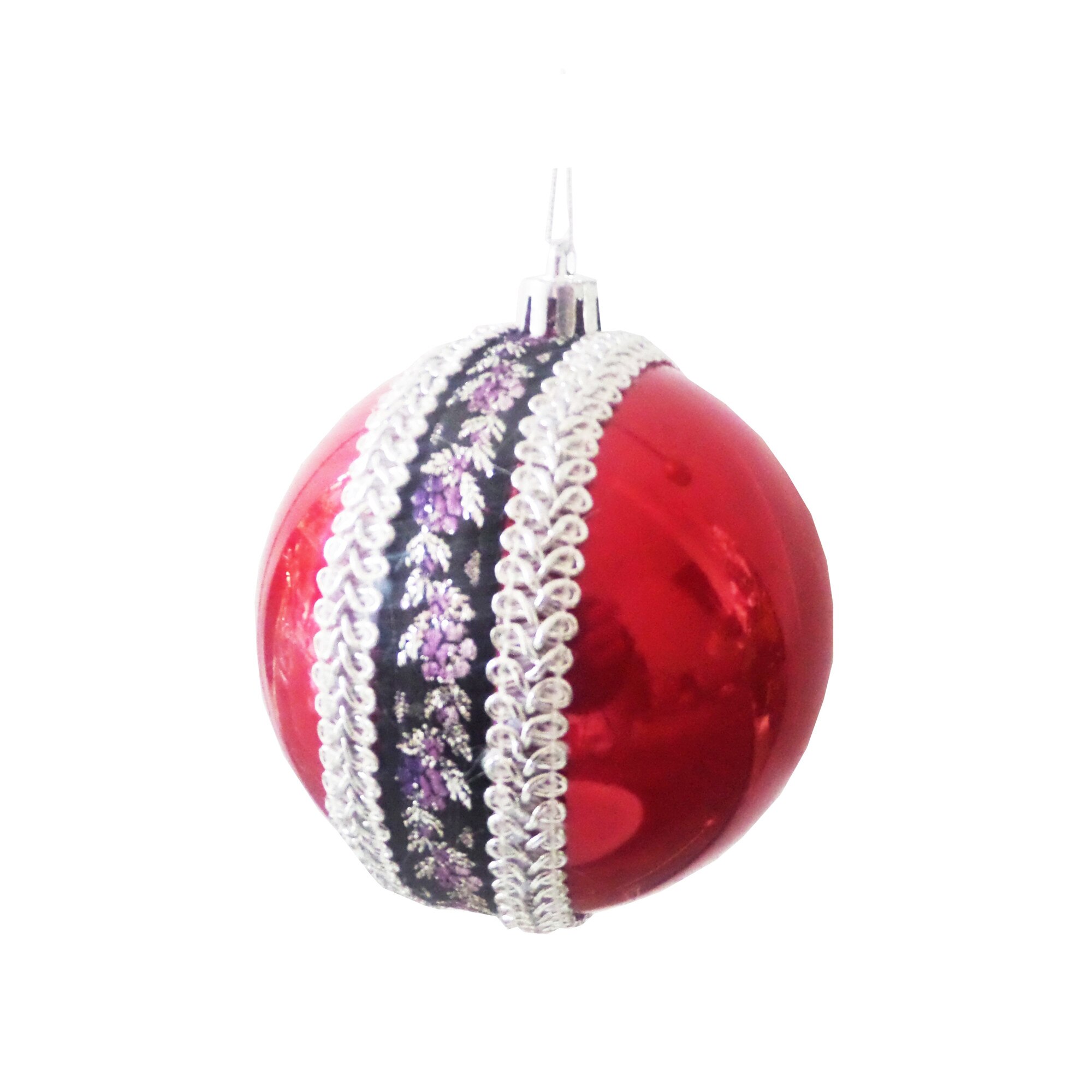 Glob de Craciun 10 cm Rosu-Mov cu Motive Taranesti Trandafiri