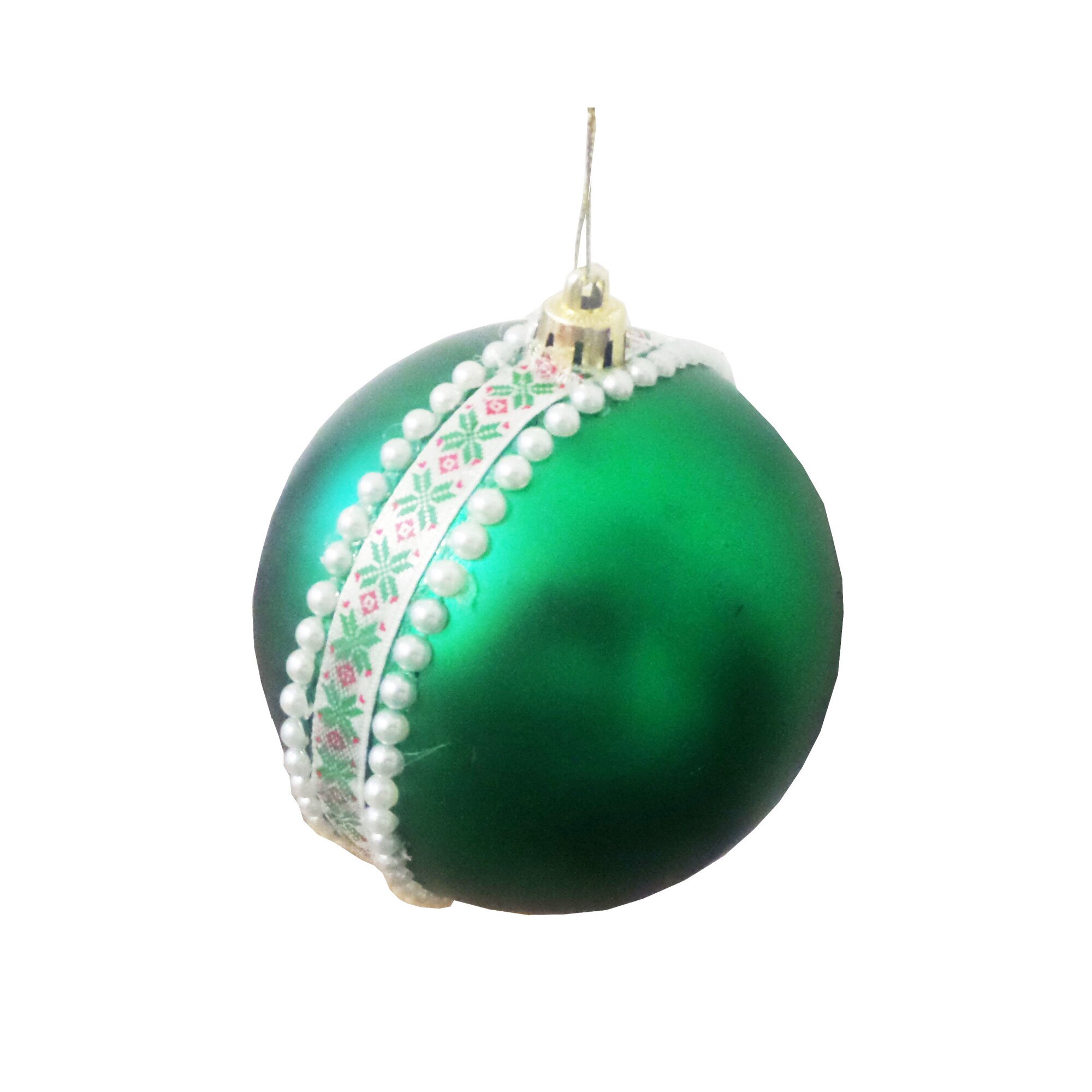 Glob de Craciun 10 cm Verde Motive Traditionale Romanesti Cruce Trifoi