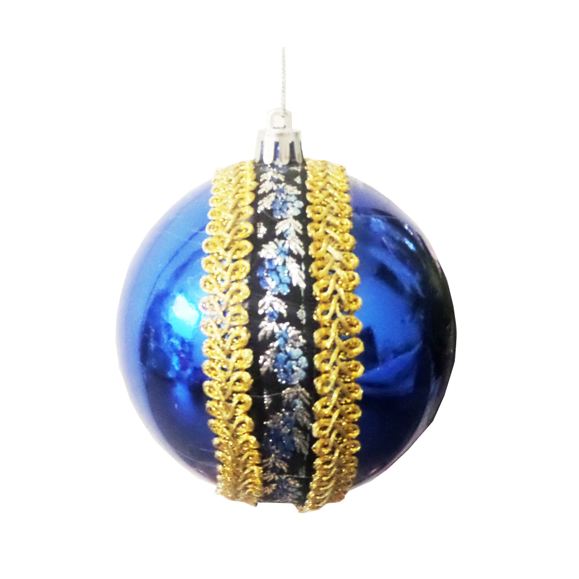 Glob de Craciun 10 cm Albastru-Auriu cu Motive Taranesti Trandafiri