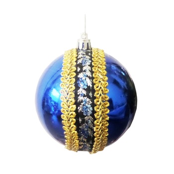 Glob de Craciun 10 cm Albastru-Auriu cu Motive Taranesti Trandafiri Glob de Craciun 10 cm Albastru-Auriu cu Motive Taranesti Trandafiri