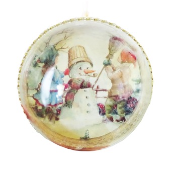 Glob de Craciun de 14 cm Om de Zapada cu Pipa si Copiii Glob de Craciun de 14 cm Om de Zapada cu Pipa si Copiii