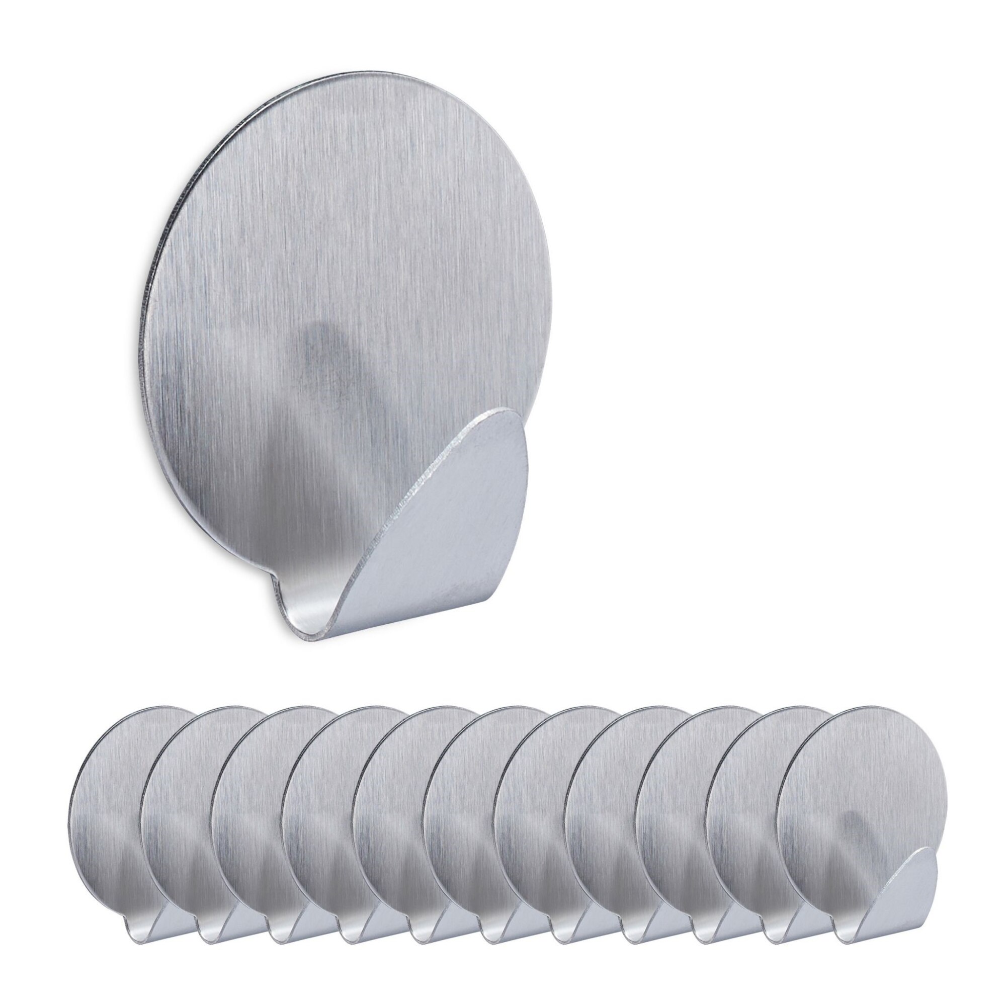 Cuiere autoadezive, set 12 bucati, rotunde, inox, argintiu