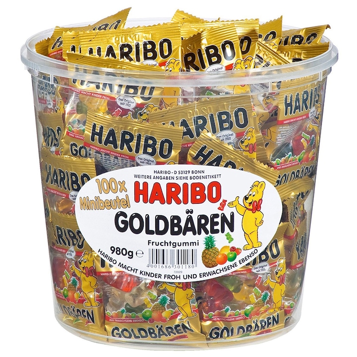 Jeleuri cu aroma de fructe Haribo Goldbaren, Mini pachete, 100x10g