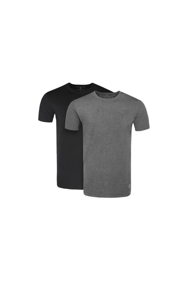 Set 2 tricouri pentru barbati, Volcano, Bumbac/Vascoa, Negru/Gri, L