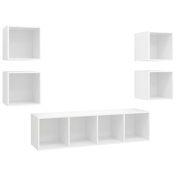 Set de 5 dulapuri TV de perete vidaXL, PAL, 37 x 37 x 142.5 cm, Alb Set de 5 dulapuri TV de perete vidaXL, PAL, 37 x 37 x 142.5 cm, Alb