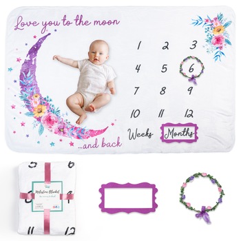 Paturica Milestone, aniversara pentru fotografii memorabile, 100x150 cm Luna Roz Paturica Milestone, aniversara pentru fotografii memorabile, 100x150 cm Luna Roz