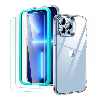 Husa pentru iPhone 13 Pro ESR Classic Hybrid, Folie de sticla, Policarbonat/Sticla, Transparent/Albastru Husa pentru iPhone 13 Pro ESR Classic Hybrid, Folie de sticla, Policarbonat/Sticla, Transparent/Albastru