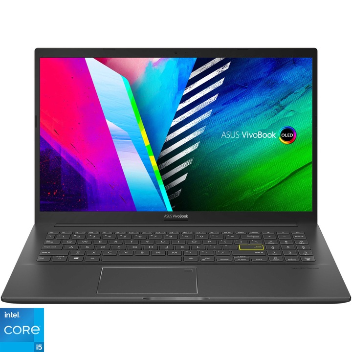 Laptop ASUS Vivobook 15 K513EA cu procesor Intel® Core™ i5-1135G7 pana la 4.2 GHz, 15.6", Full HD, OLED, 8GB, 512GB SSD, Intel® Iris® Xe Graphics, No OS, Indie Black