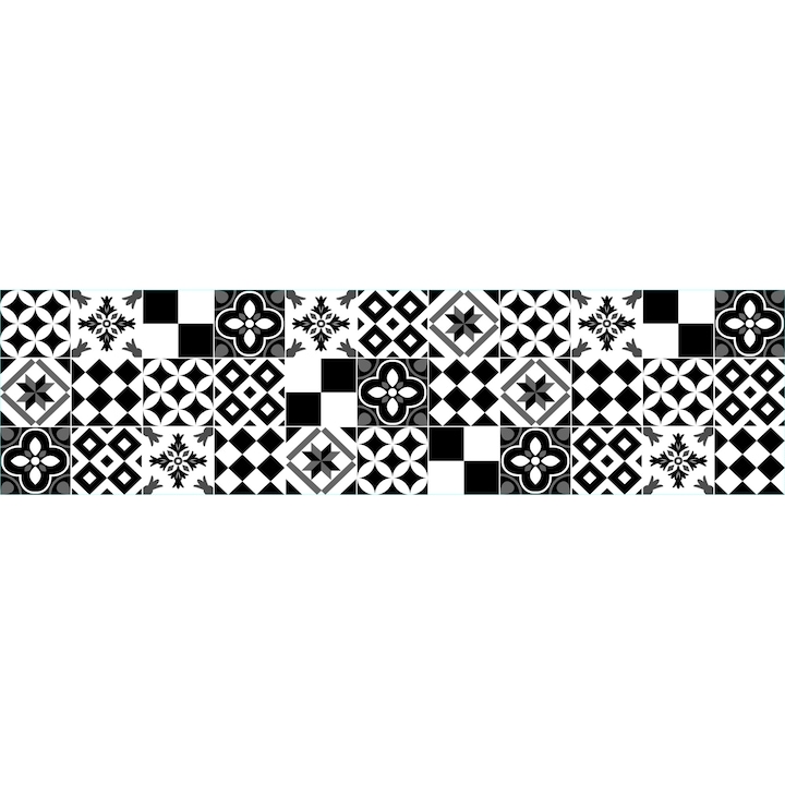 Konyhai falpanel öntapadós, hőálló csempe matrica fekete-fehér 45 X 180 CM