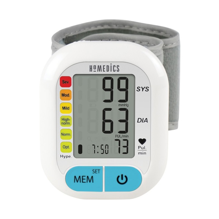 HoMedics BPW-3010-EU automata csuklós vérnyomásmérő, 1 felhaszlnáló, 60 memóriahely, fehér