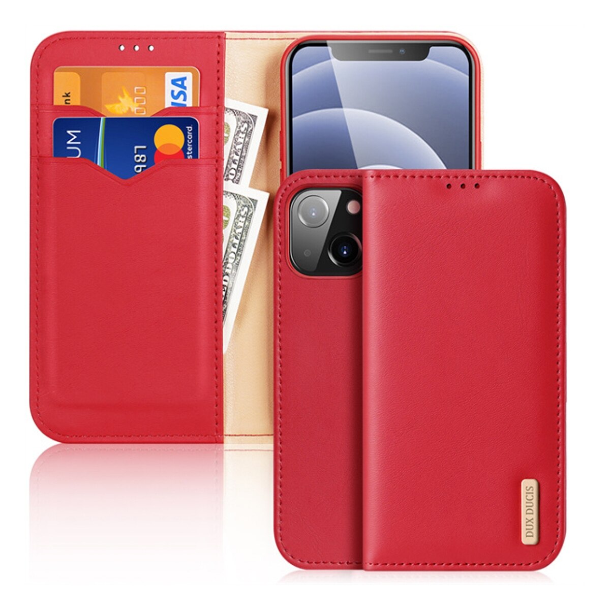 Husa tip Carte pentru iPhone 13 Mini DuxDucis Hivo, Piele naturala, Rosu